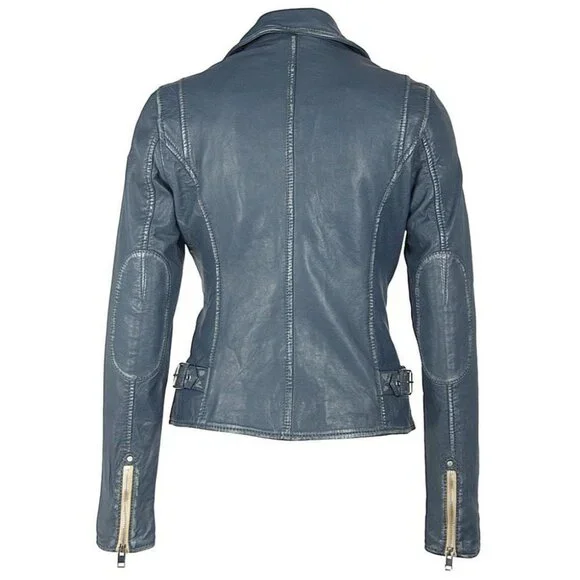 SOLD Mauritius Lamb Leather Moto Jacket Denim Blue - Picture 15 of 16